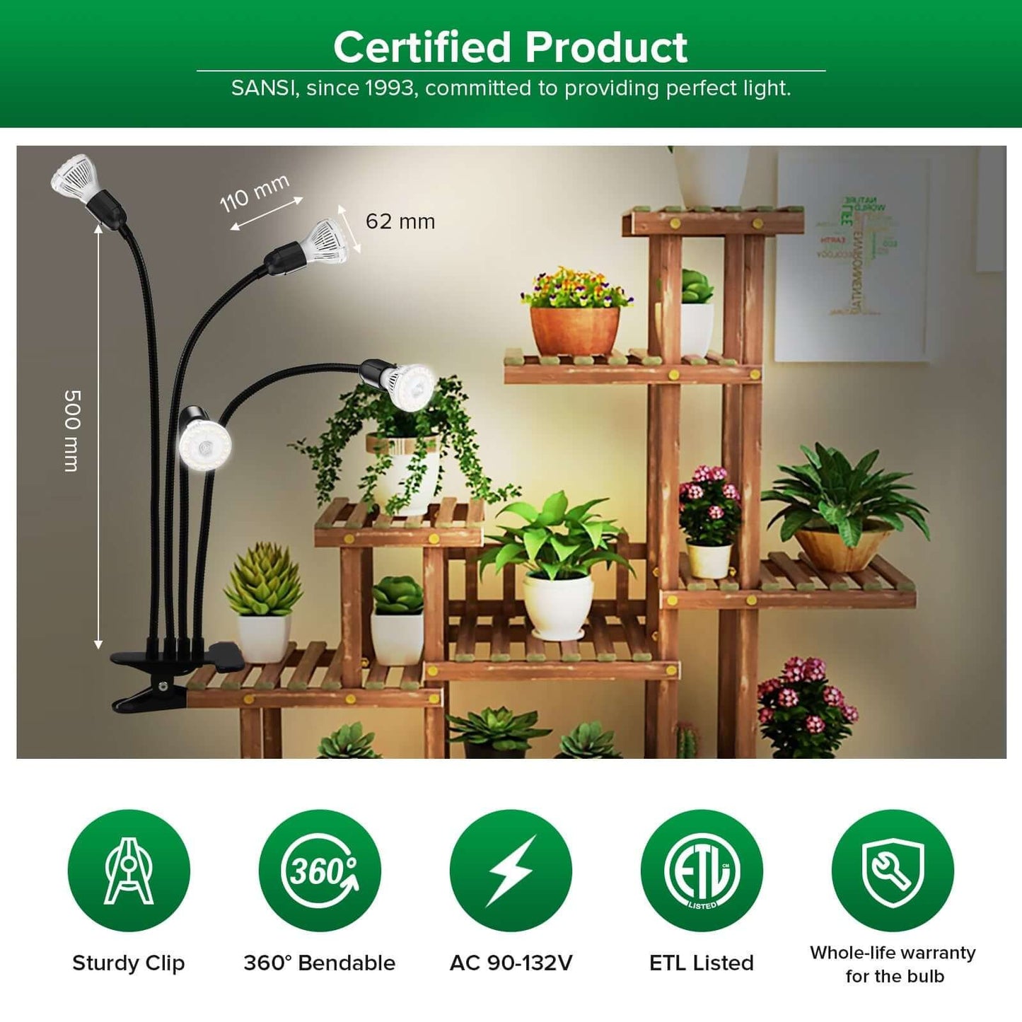 4-Head LED Grow Light 40W Clip-on Full Spectrum Plant Growth