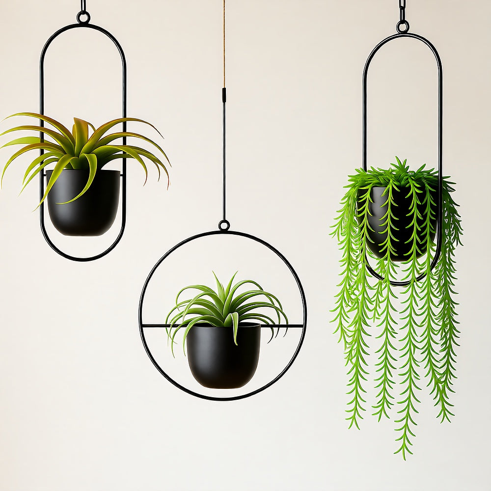 Halo Hanging Plant Pot, Anti-Rust, No Drain, Iron, Indoor Outdoor