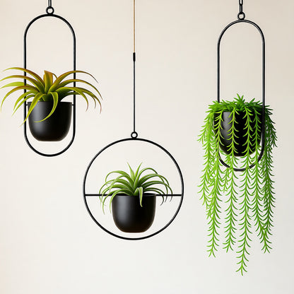 Halo Hanging Plant Pot, Anti-Rust, No Drain, Iron, Indoor Outdoor
