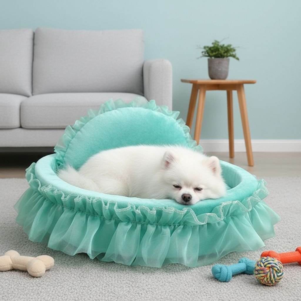 Bella Cozy Ruffled Pet Bed, Plush, for Dogs Cats