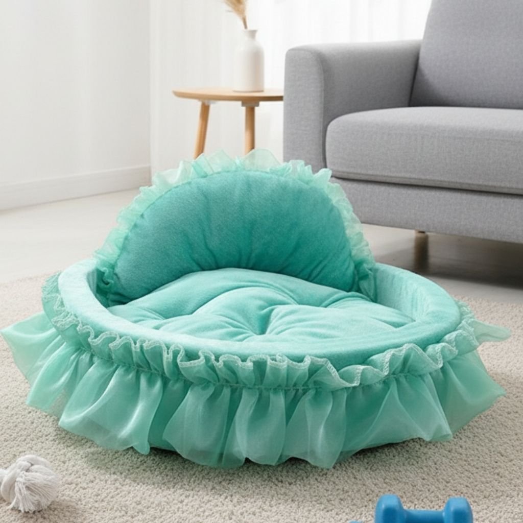 Bella Cozy Ruffled Pet Bed, Plush, for Dogs Cats