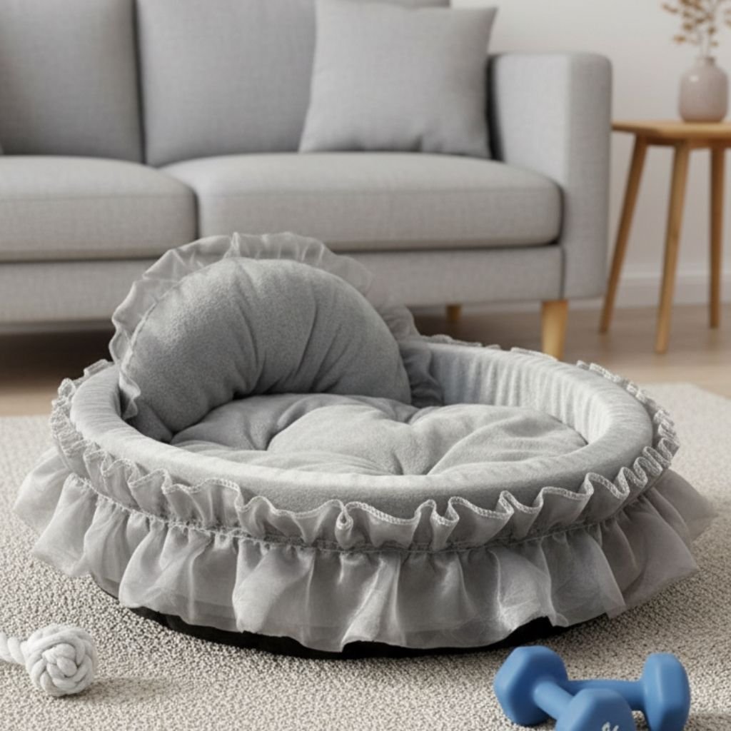 Bella Cozy Ruffled Pet Bed, Plush, for Dogs Cats