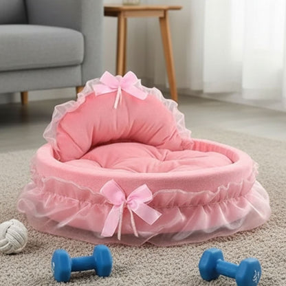 Bella Cozy Ruffled Pet Bed, Plush, for Dogs Cats