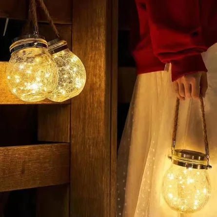 Solar Glass Globe Lantern Waterproof Dusk-to-Dawn Outdoor Lighting