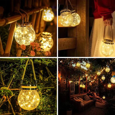 Solar Glass Globe Lantern Waterproof Dusk-to-Dawn Outdoor Lighting