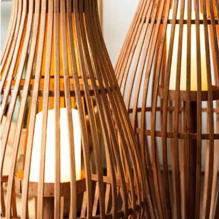 Flameless Candlestick Lantern LED Bamboo Floor Indoor Outdoor