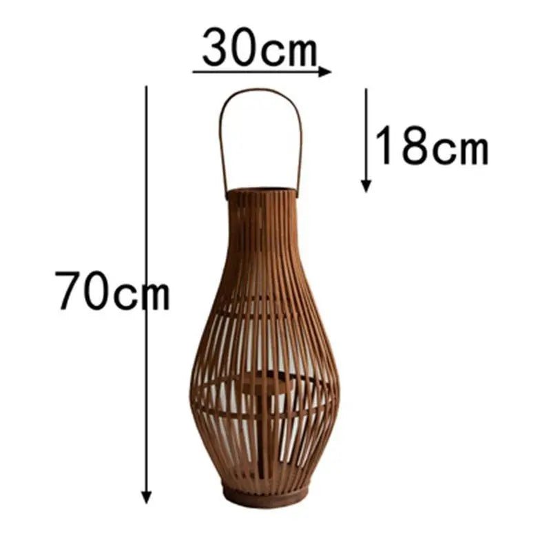 Flameless Candlestick Lantern LED Bamboo Floor Indoor Outdoor