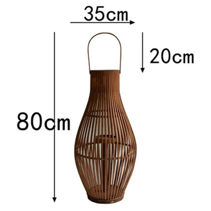 Flameless Candlestick Lantern LED Bamboo Floor Indoor Outdoor