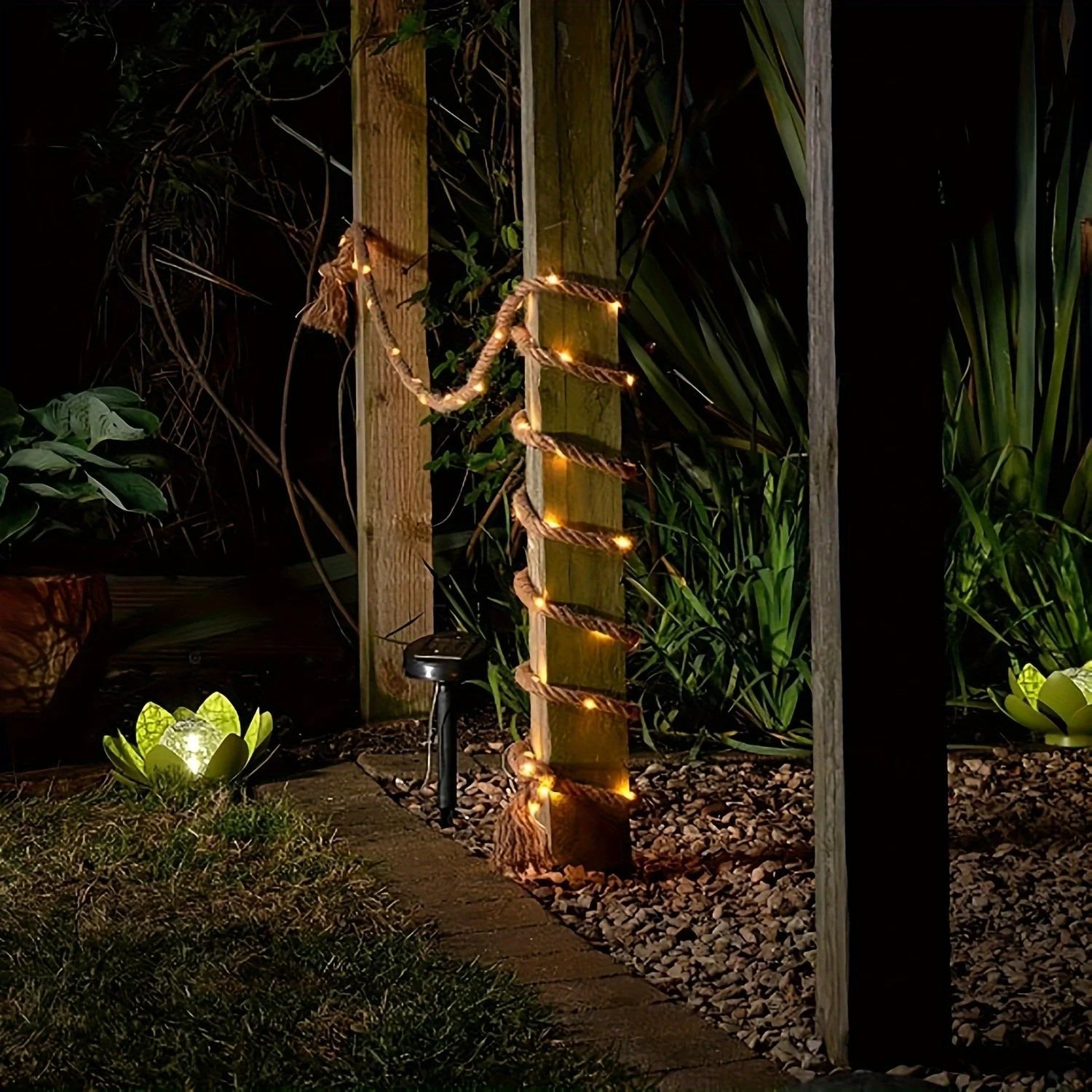 Solar Hemp Rope Light, 100 LED, 5m, IP65, Solar, Outdoor Garden Light