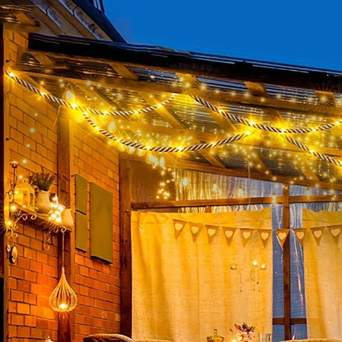Solar Hemp Rope Light, 100 LED, 5m, IP65, Solar, Outdoor Garden Light
