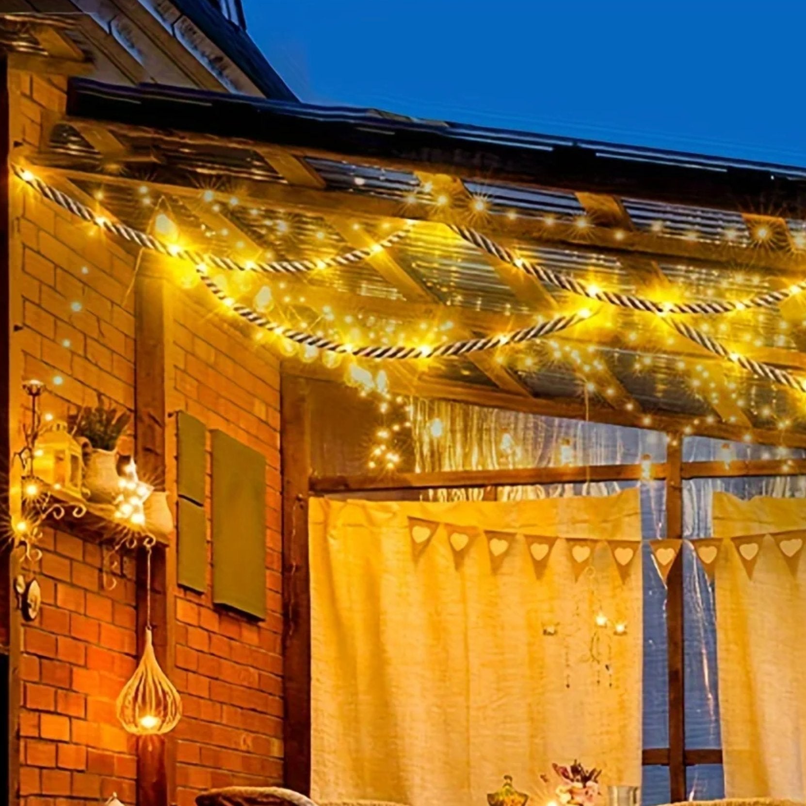 Solar Hemp Rope Light, 100 LED, 5m, IP65, Solar, Outdoor Garden Light