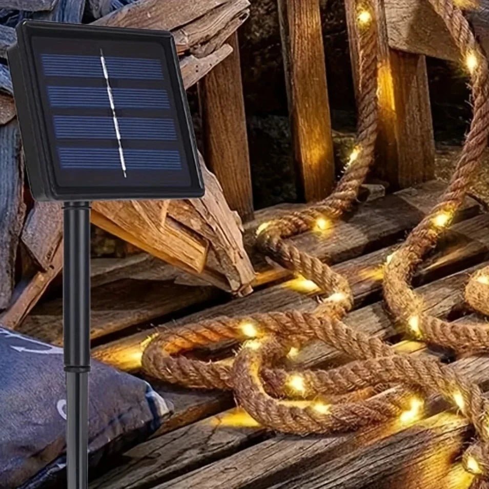 Solar Hemp Rope Light, 100 LED, 5m, IP65, Solar, Outdoor Garden Light
