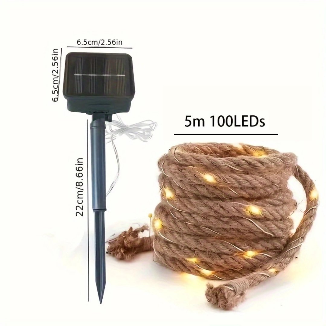 Solar Hemp Rope Light, 100 LED, 5m, IP65, Solar, Outdoor Garden Light