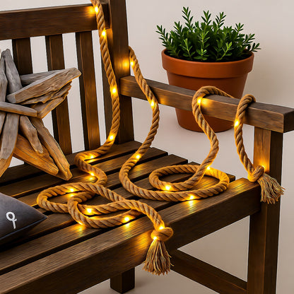 Solar Hemp Rope Light, 100 LED, 5m, IP65, Solar, Outdoor Garden Light