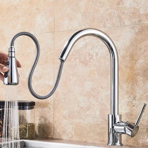 Kitchen Faucet, Adjustable, Hand Shower, Brushed Nickel Sink