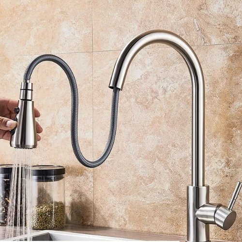Kitchen Faucet, Adjustable, Hand Shower, Brushed Nickel Sink