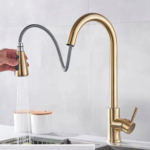 Kitchen Faucet, Adjustable, Hand Shower, Brushed Nickel Sink