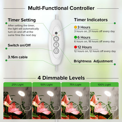 Pot Clip LED Grow Light, 12W Full Spectrum, Indoor Plant