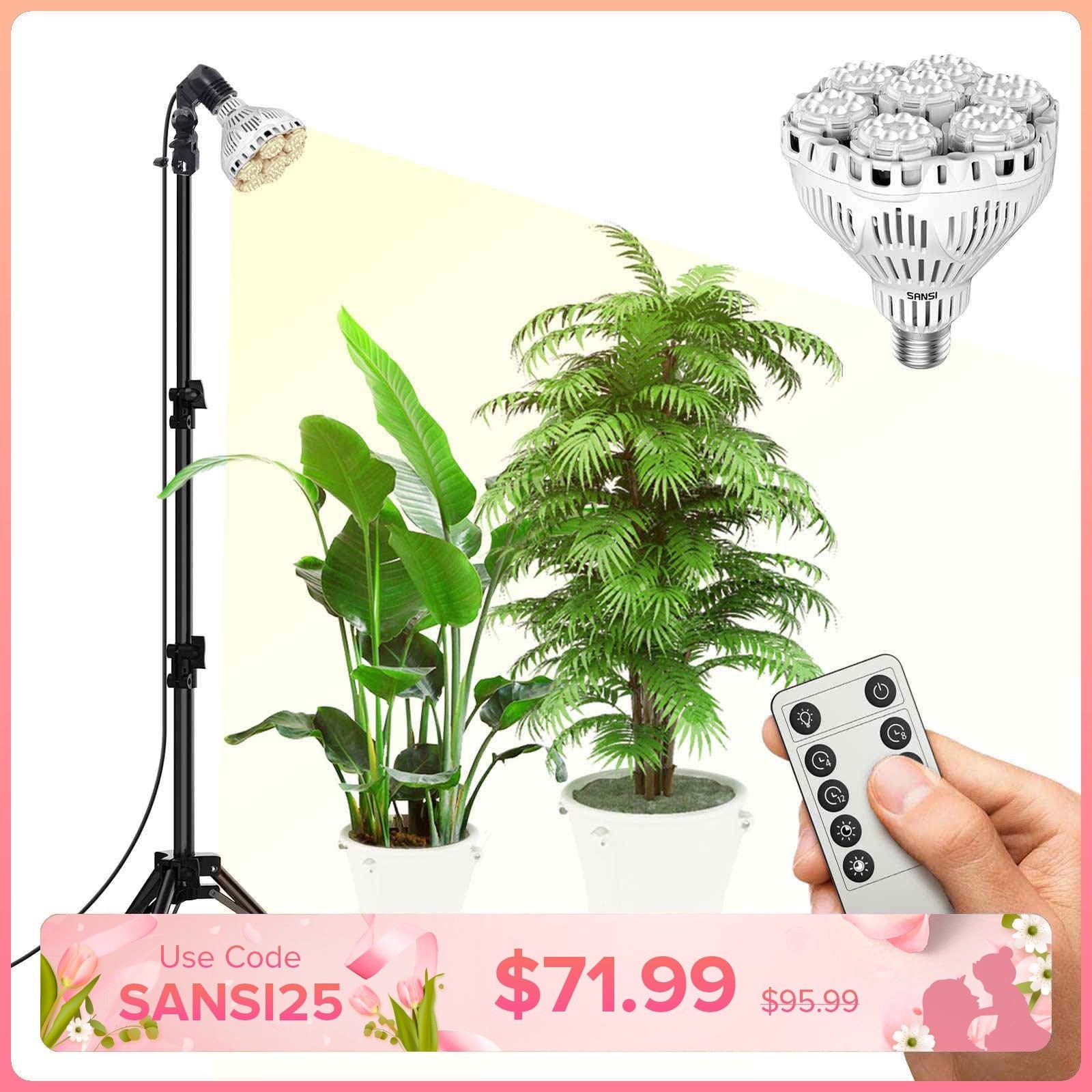 BR30 Grow Light, 40W Tripod Stand, Remote Control, Full Spectrum