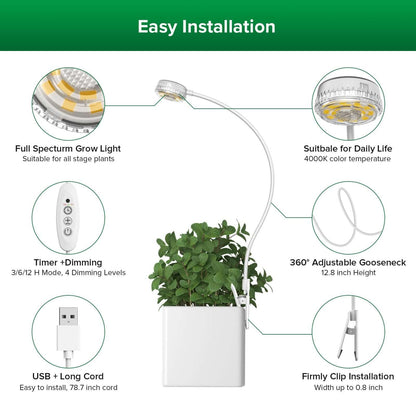 LED Grow Light, 5W, Pot Clip, Indoor Plant