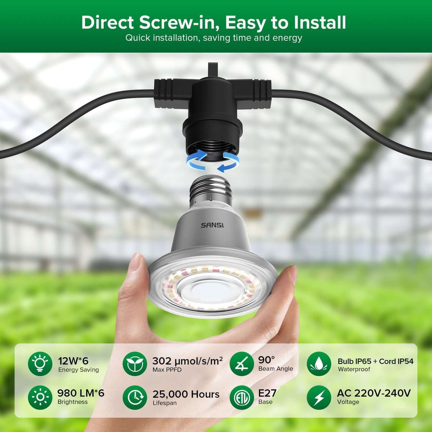 BR20 LED Grow Light, 12W, E26 Full Spectrum Plant Bulb