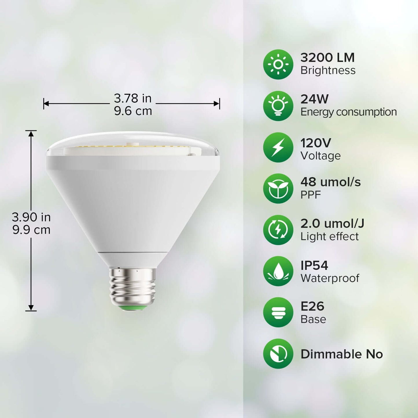 BR30 24W Waterproof LED Grow Bulb, Full Spectrum, Plant Growth