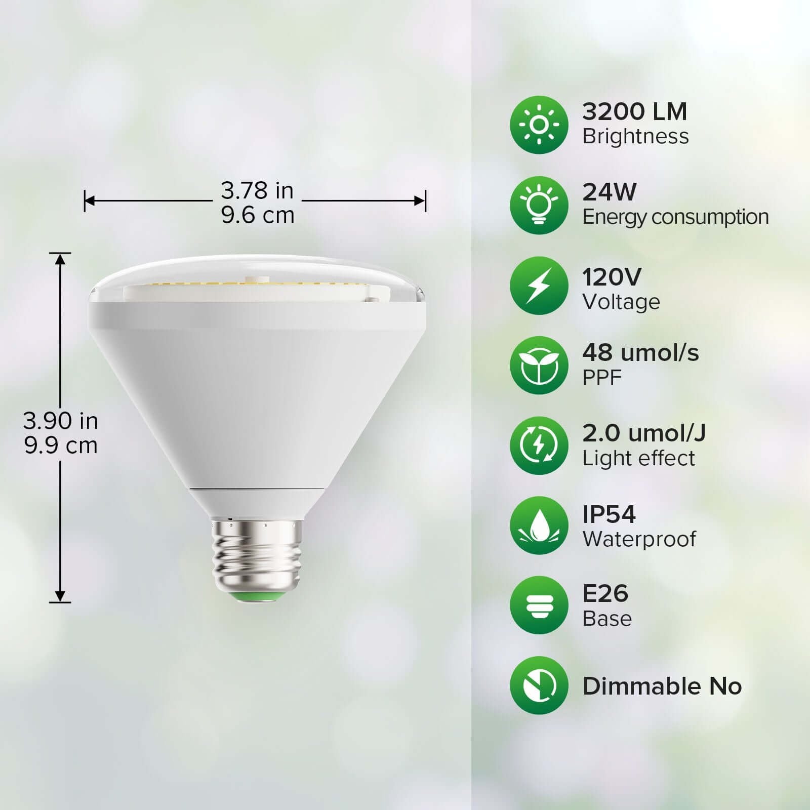 BR30 24W Waterproof LED Grow Bulb, Full Spectrum, Plant Growth