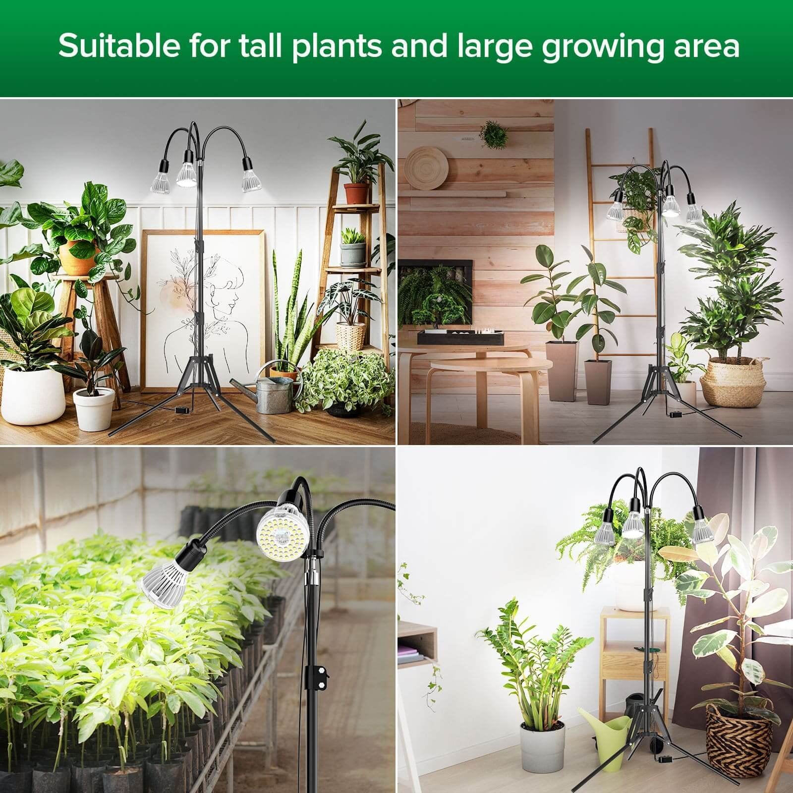 Multi-head Grow Light 96W Tripod Stand Full Spectrum for Plants