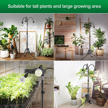 Multi-head Grow Light 96W Tripod Stand Full Spectrum for Plants