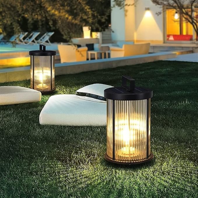 Solar Pleated Glass Lantern, LED Dusk-to-Dawn, Outdoor Garden Light
