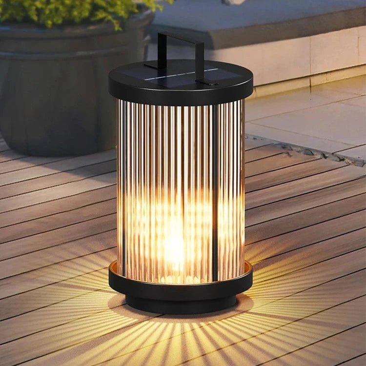 Solar Pleated Glass Lantern, LED Dusk-to-Dawn, Outdoor Garden Light