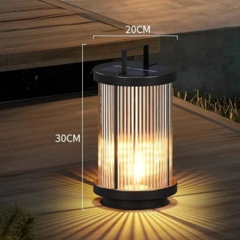 Solar Pleated Glass Lantern, LED Dusk-to-Dawn, Outdoor Garden Light