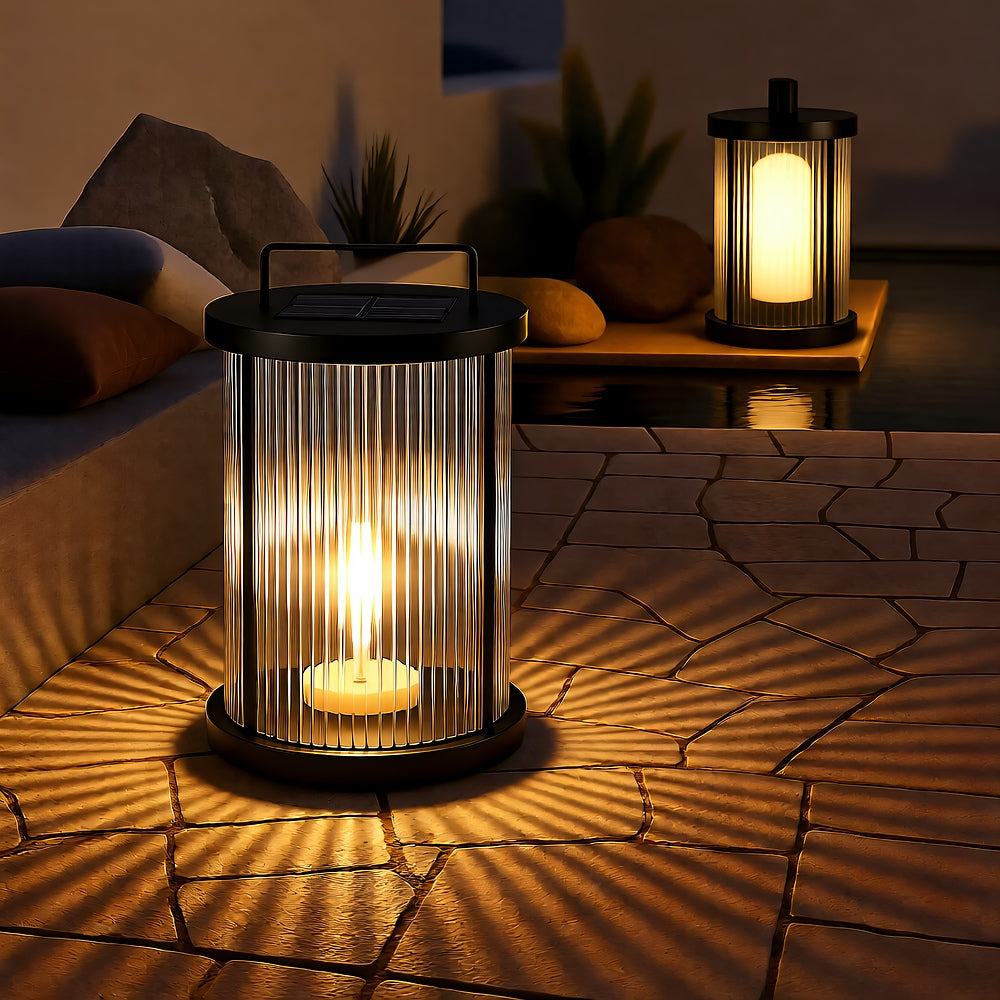 Solar Pleated Glass Lantern, LED Dusk-to-Dawn, Outdoor Garden Light