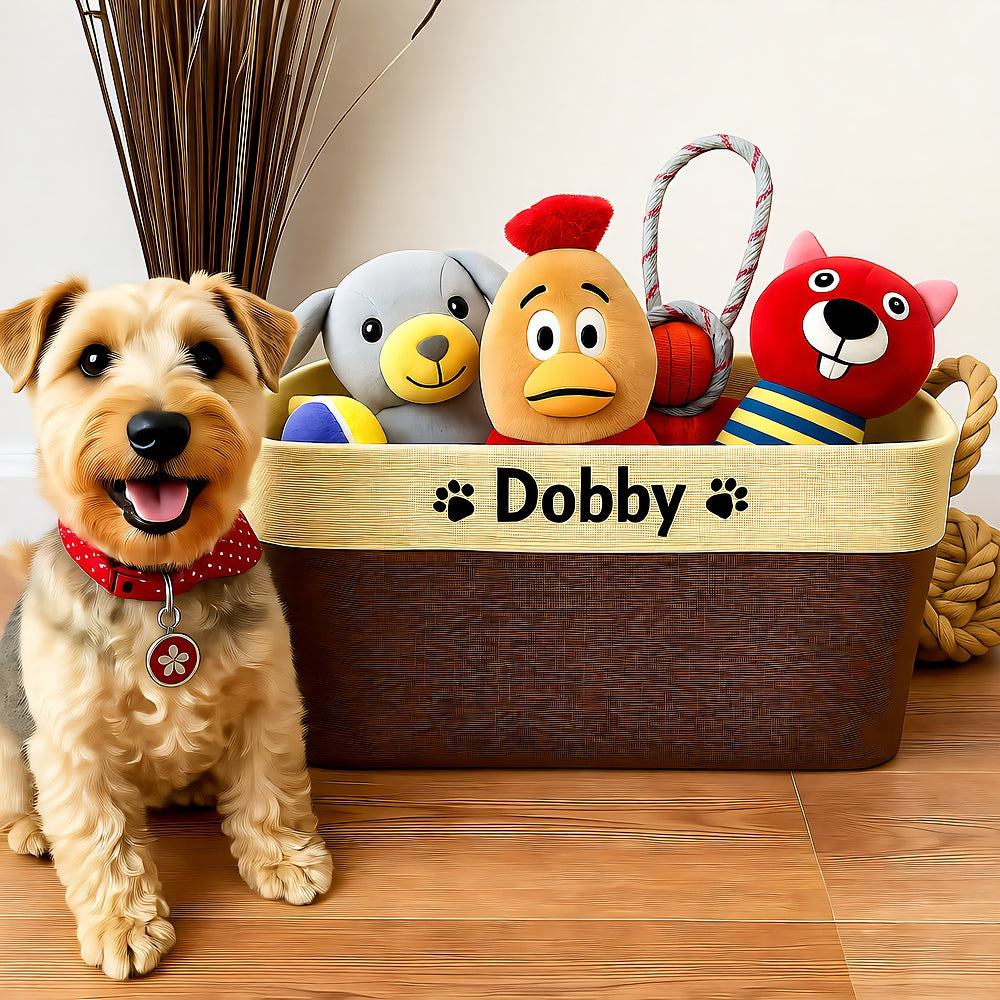 Dog Toy Basket Personalized Canvas Storage