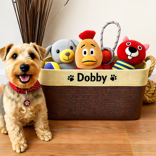 Dog Toy Basket Personalized Canvas Storage