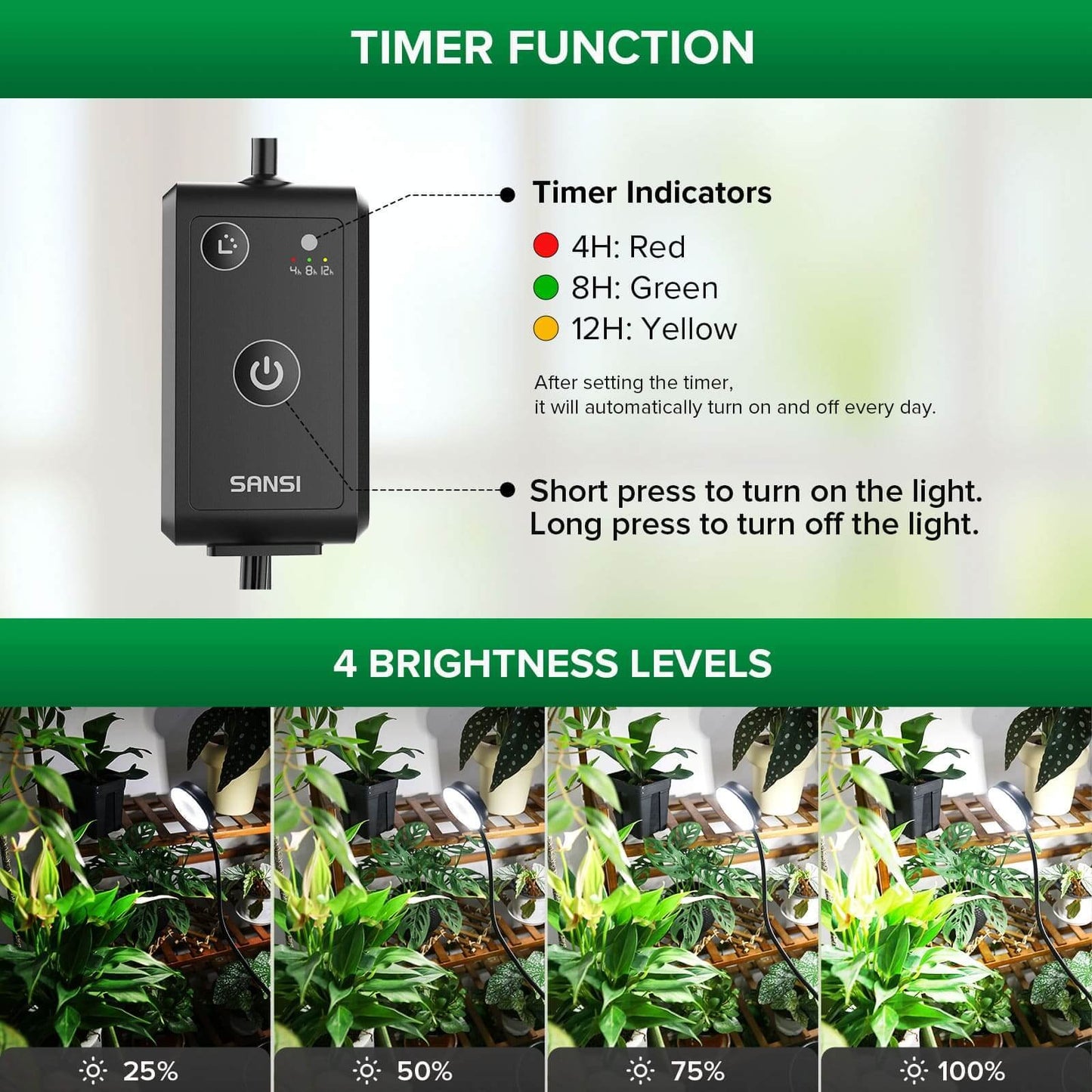 Grow Light, 40W 4-Head, Full Spectrum, Tripod Stand, Remote, Plant