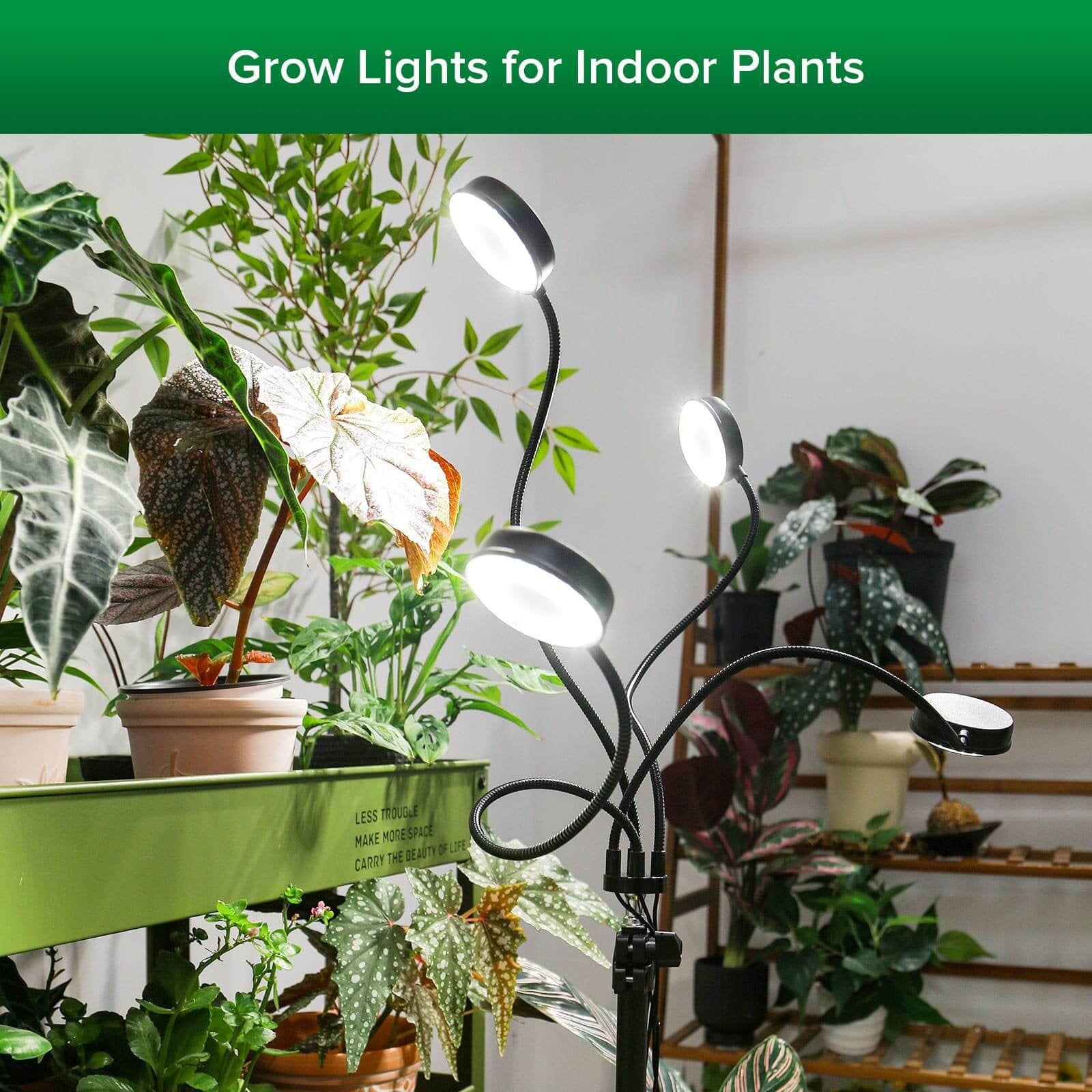 Grow Light, 40W 4-Head, Full Spectrum, Tripod Stand, Remote, Plant