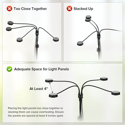 Grow Light, 40W 4-Head, Full Spectrum, Tripod Stand, Remote, Plant