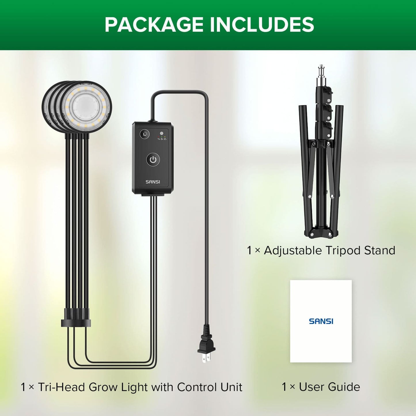 Grow Light, 40W 4-Head, Full Spectrum, Tripod Stand, Remote, Plant