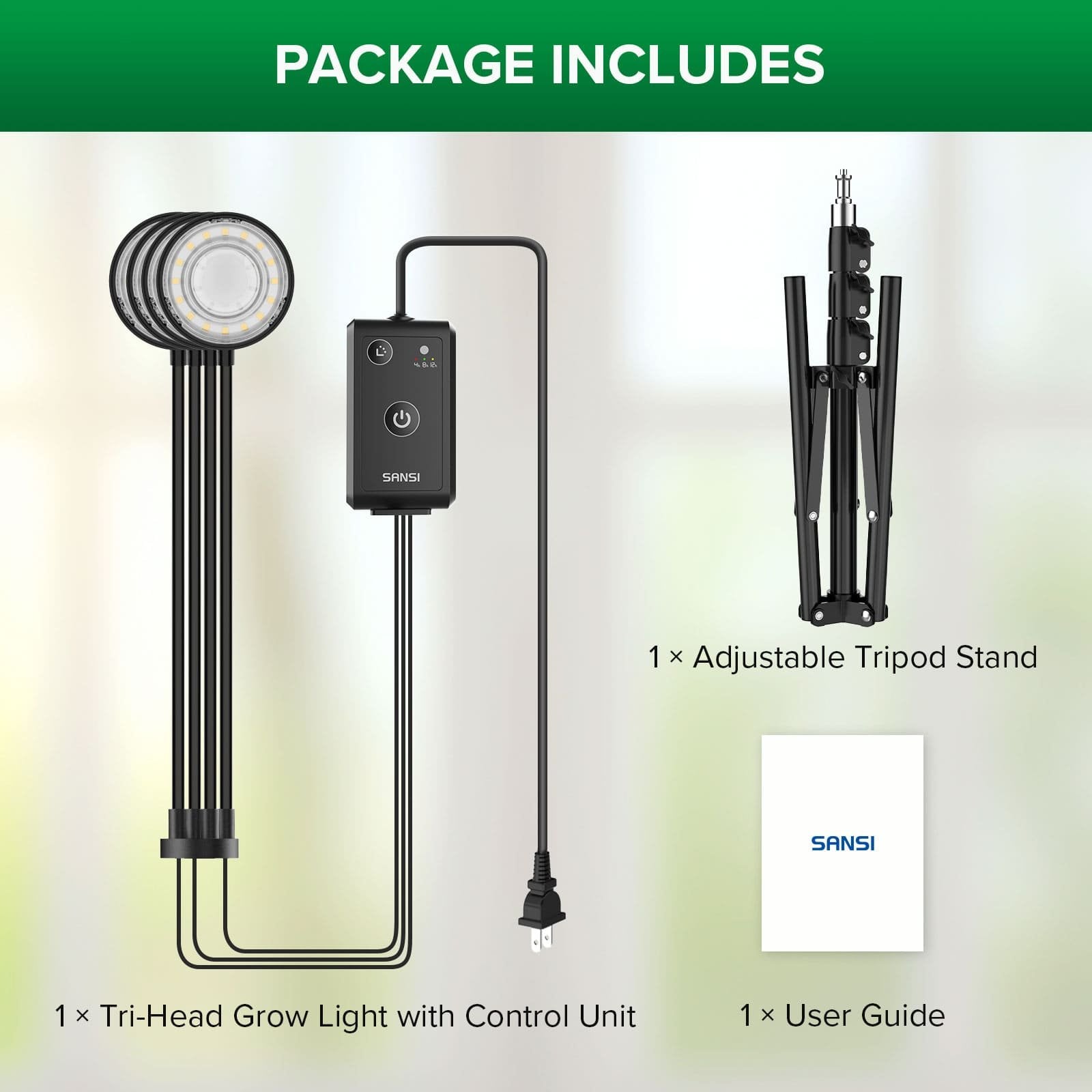 Grow Light, 40W 4-Head, Full Spectrum, Tripod Stand, Remote, Plant