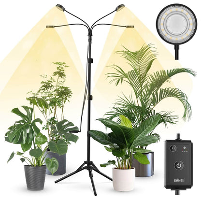Grow Light, 40W 4-Head, Full Spectrum, Tripod Stand, Remote, Plant