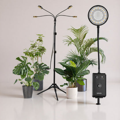 Grow Light, 40W 4-Head, Full Spectrum, Tripod Stand, Remote, Plant