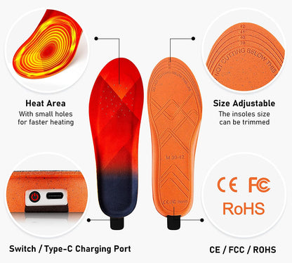 Heated Insoles, Wireless Rechargeable 10H, Universal Fit, Cold Weather