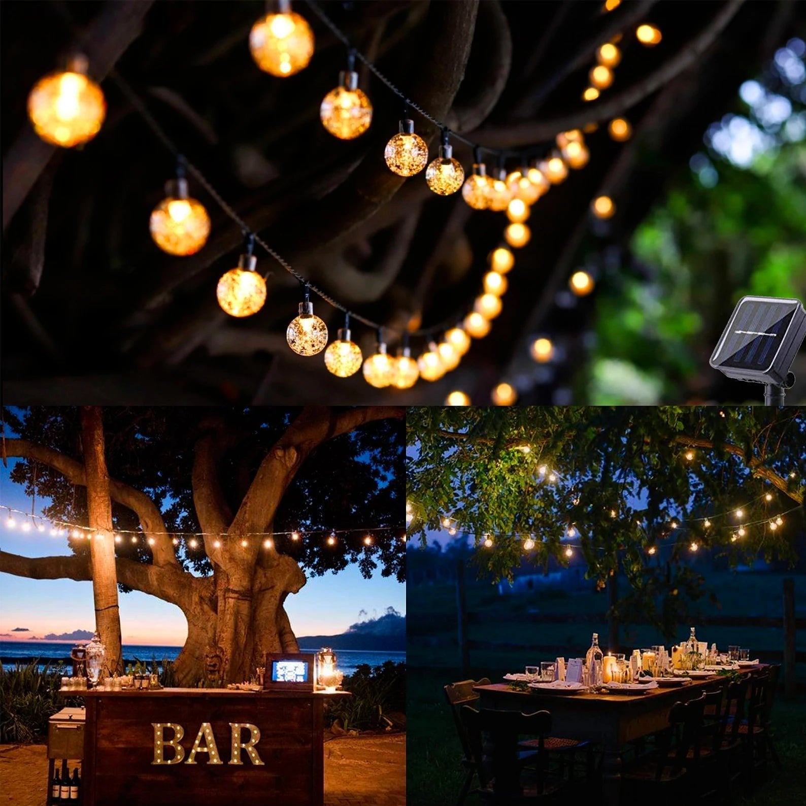Solar Twinkle LED String Lights, 30ft, IP65, Outdoor