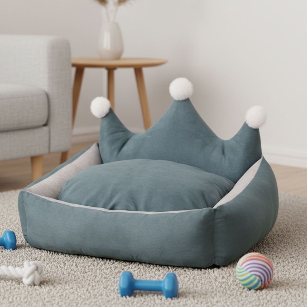 Leo Crown Dog Bed with Plush Cushion, Suede, Pet Bedding