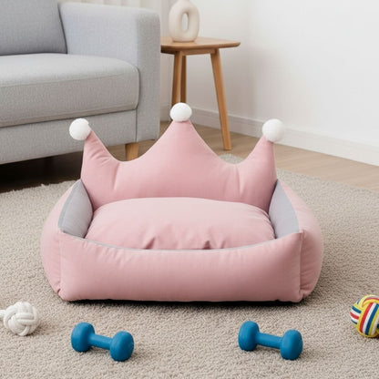 Leo Crown Dog Bed with Plush Cushion, Suede, Pet Bedding