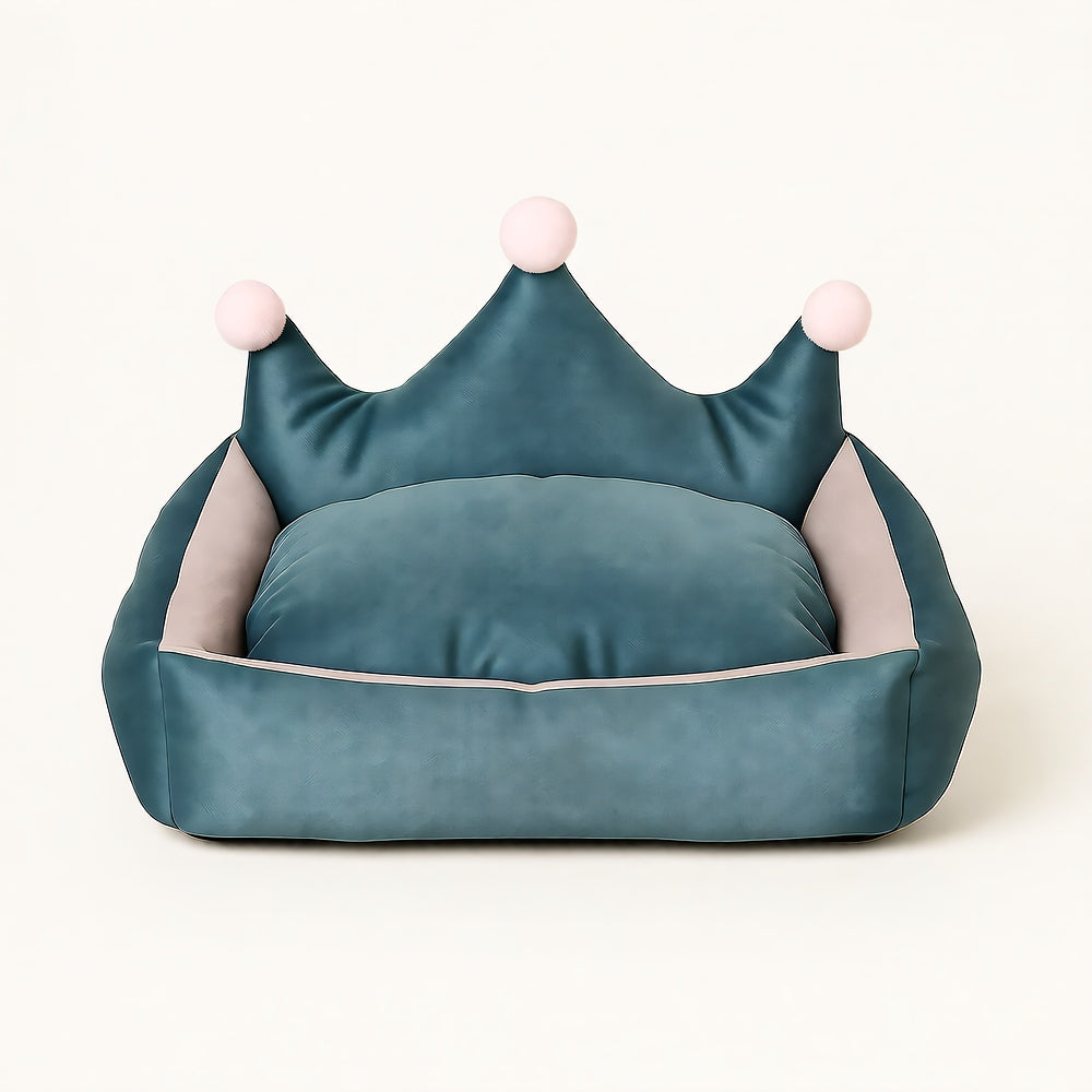 Leo Crown Dog Bed with Plush Cushion, Suede, Pet Bedding