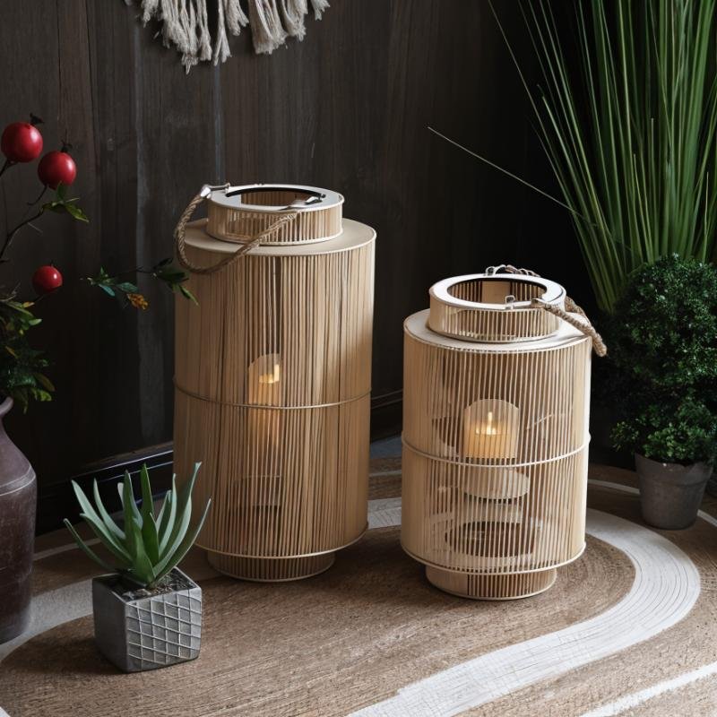 Imitation Bamboo LED Flameless Candle Lantern, Indoor Outdoor