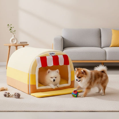 Hippie Painted Pet House Curved Cozy Plush Bed for Dogs