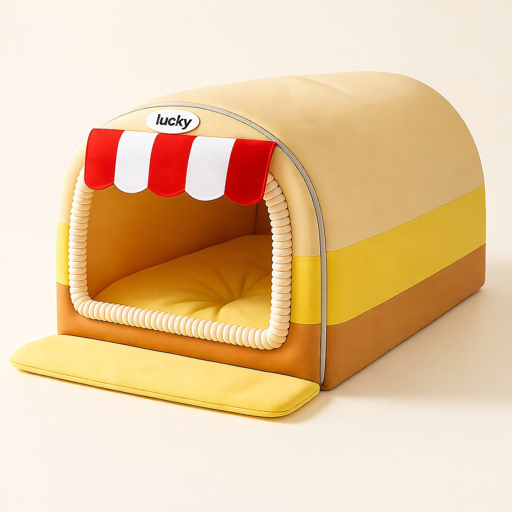 Hippie Painted Pet House Curved Cozy Plush Bed for Dogs